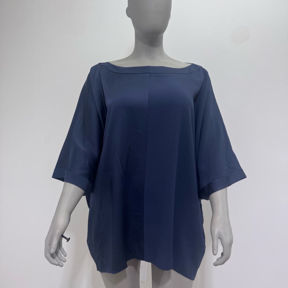 NWT Marina Rinaldi Mixed Media Boat Neck Blouse US 20 Dark Navy Neutral Capsule